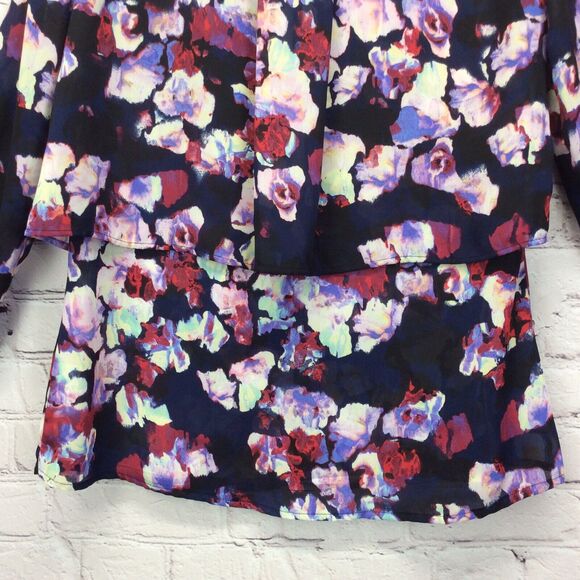 NY Collection Blouse Women's Size S Multicolor Layered Button Up Lightweight - Picture 3 of 11